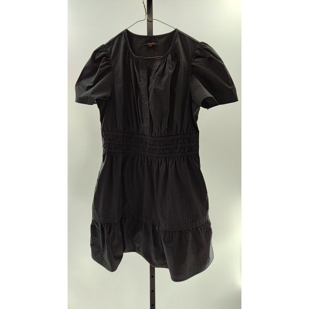 Quince Black Short Puff-Sleeve Tiered Dress